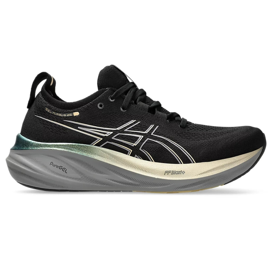 Asics Gel-Nimbus 26™ – Noir et Or avec Gris et Vert