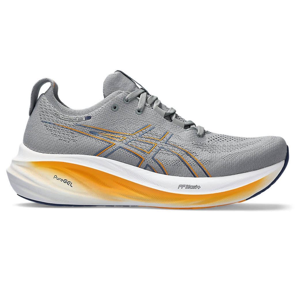 Asics Gel-Nimbus 26™ – Gris et bleu marine avec blanc et orange