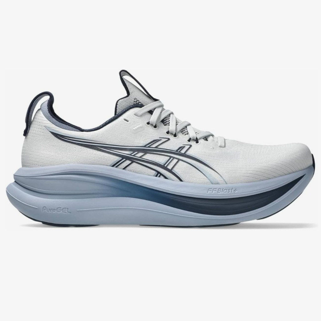 Asics Gel-Nimbus 28™ – Blanc avec Gris et Bleu