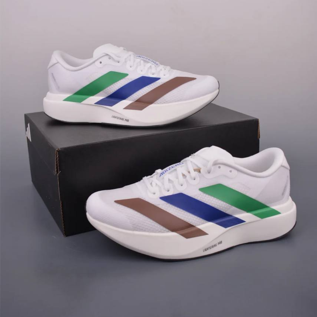 Adidas Adizero EVO SL™ – Blanc avec Vert, Bleu et Marron