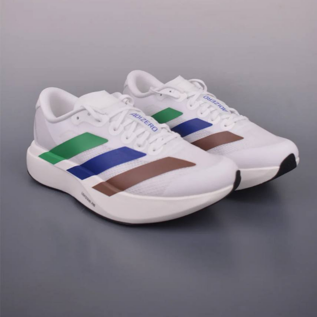Adidas Adizero EVO SL™ – Blanc avec Vert, Bleu et Marron