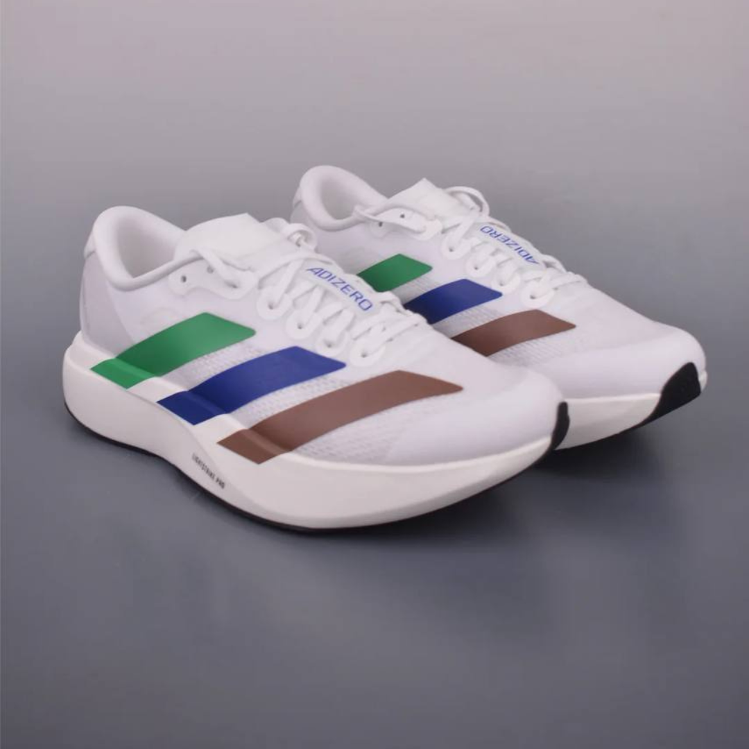 Adidas Adizero EVO SL™ – Blanc avec Vert, Bleu et Marron