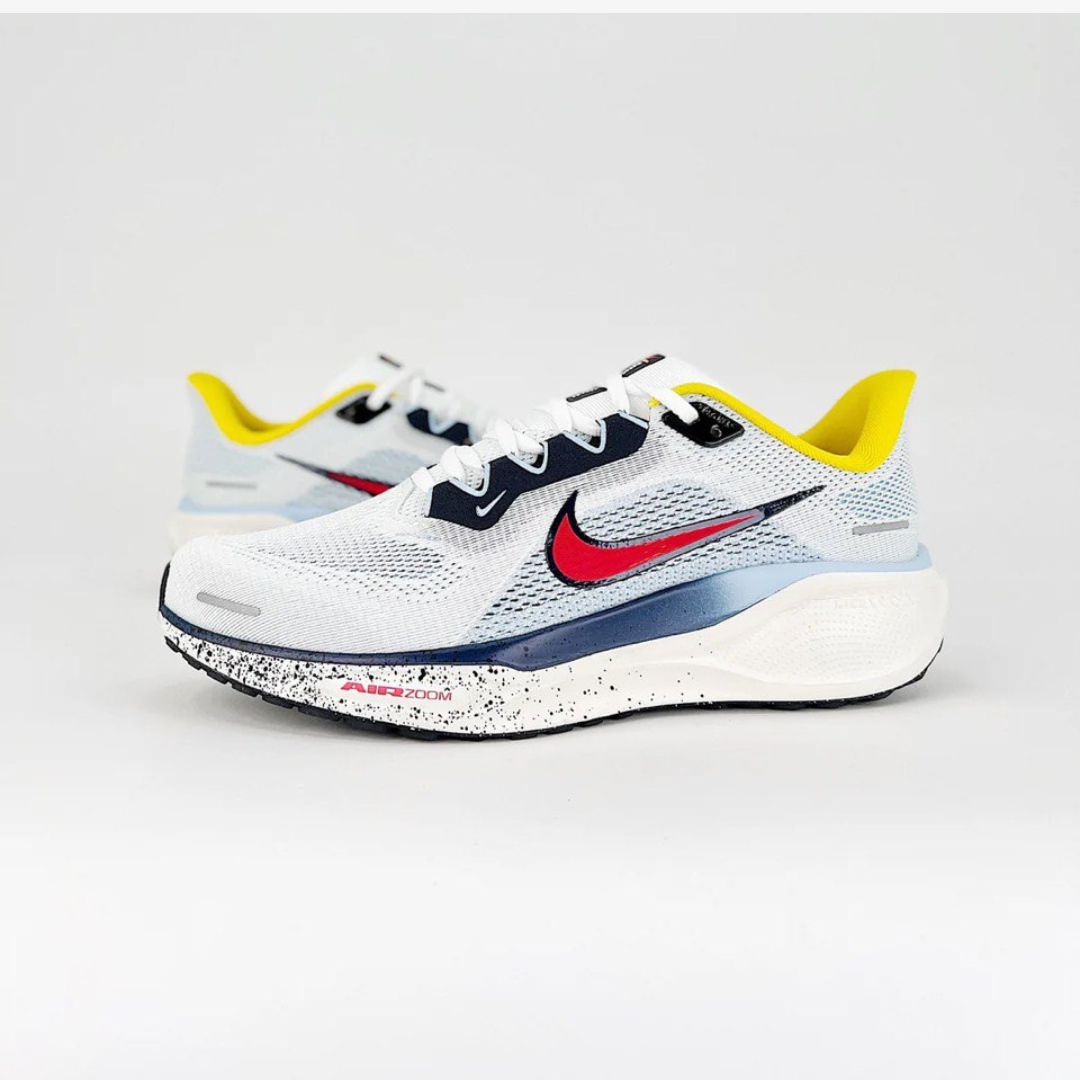 Nike Air Zoom Pegasus 41™ – Blanc avec Bleu, Jaune et Rouge