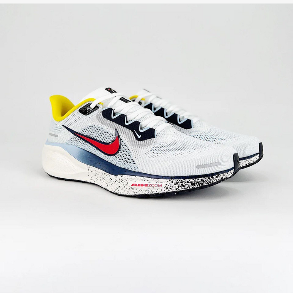 Nike Air Zoom Pegasus 41™ – Blanc avec Bleu, Jaune et Rouge