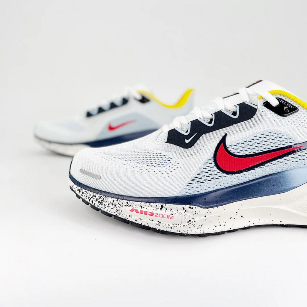 Nike Air Zoom Pegasus 41™ – Blanc avec Bleu, Jaune et Rouge