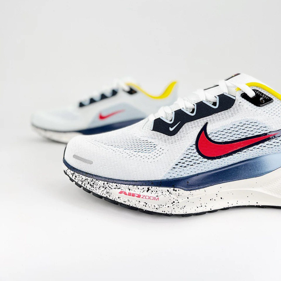 Nike Air Zoom Pegasus 41™ – Blanc avec Bleu, Jaune et Rouge