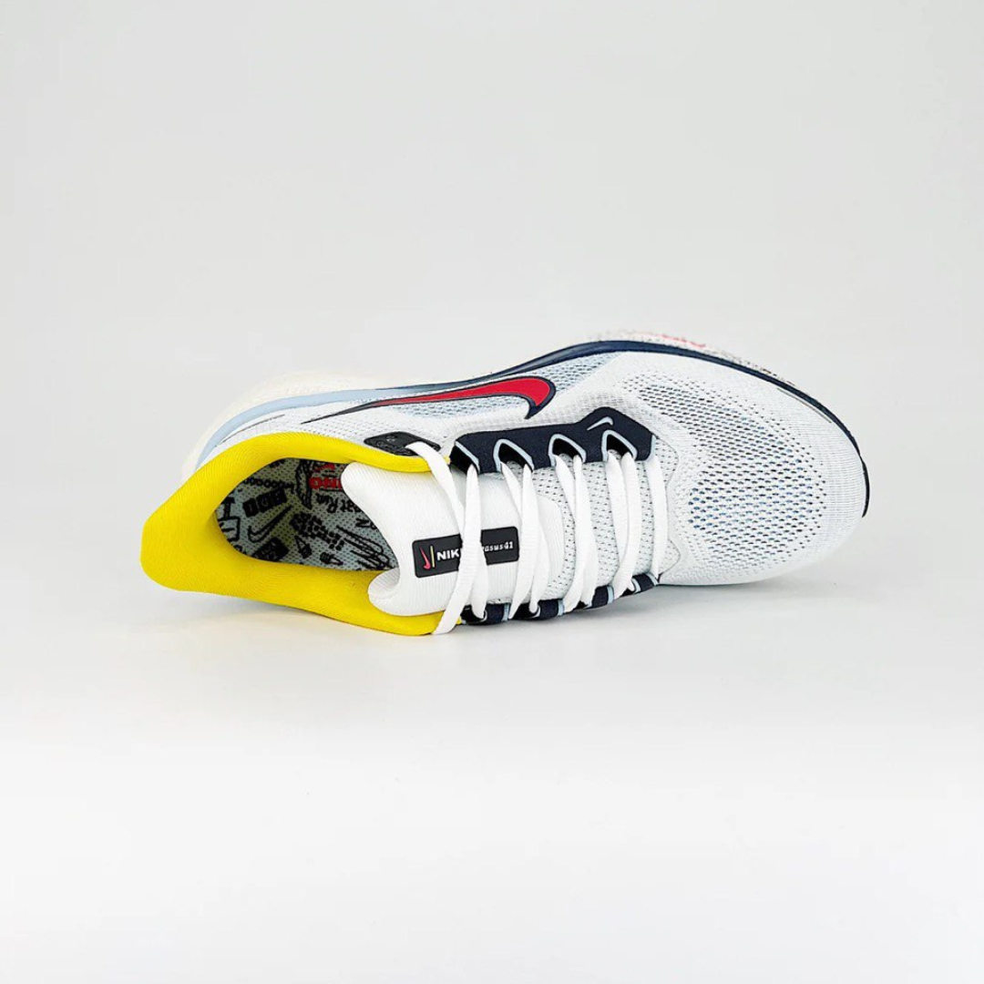 Nike Air Zoom Pegasus 41™ – Blanc avec Bleu, Jaune et Rouge