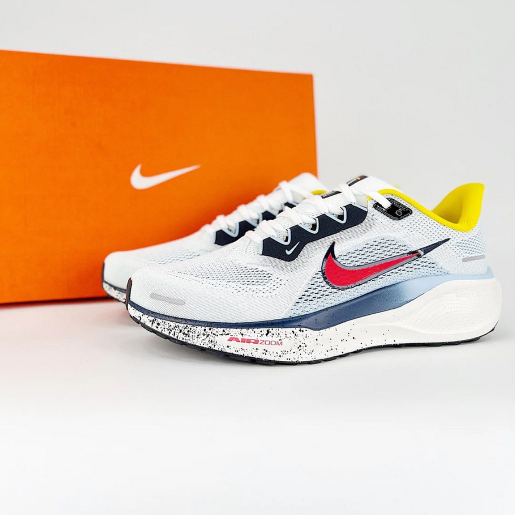Nike Air Zoom Pegasus 41™ – Blanc avec Bleu, Jaune et Rouge