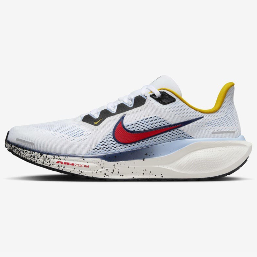 Nike Air Zoom Pegasus 41™ – Blanc avec Bleu, Jaune et Rouge