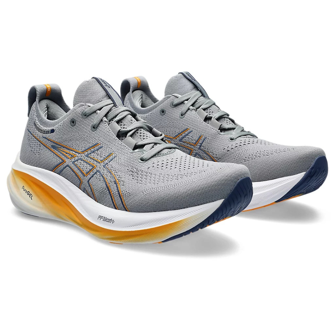 Asics Gel-Nimbus 26™ – Gris et bleu marine avec blanc et orange