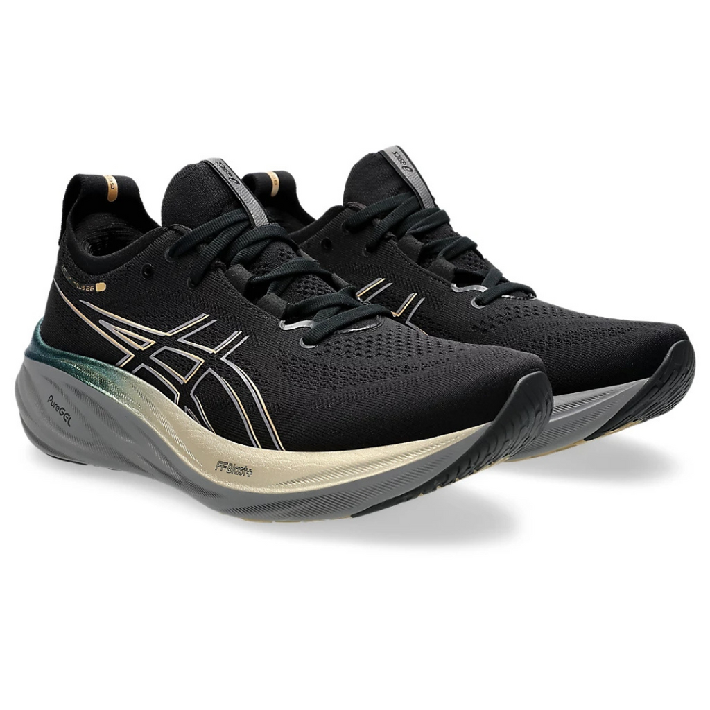 Asics Gel-Nimbus 26™ – Noir et Or avec Gris et Vert