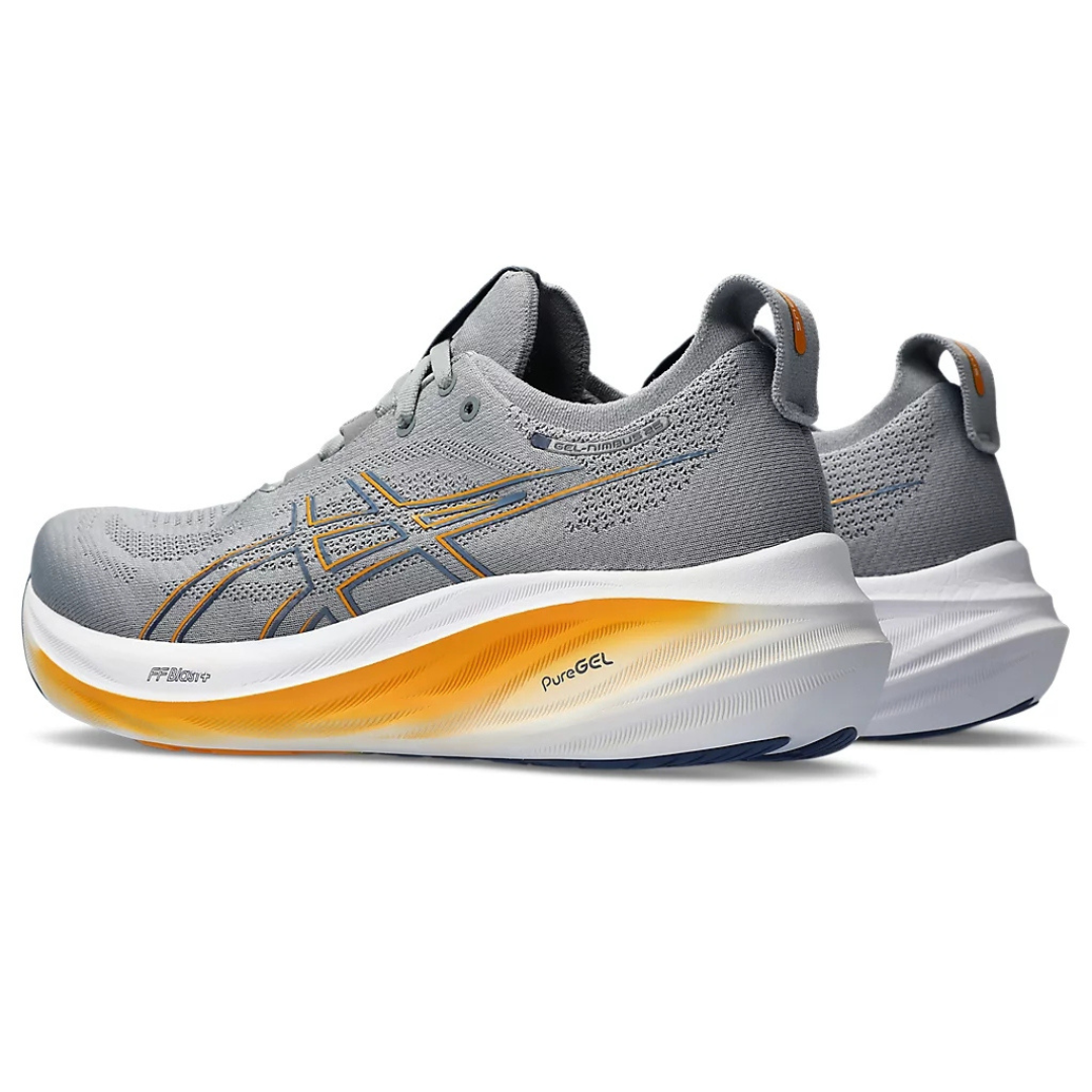 Asics Gel-Nimbus 26™ – Gris et bleu marine avec blanc et orange