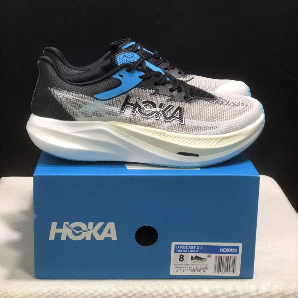 Hoka Rocket X 3 Unisexe™ – Noir Intense avec Gris Urbain et Bleu Vif