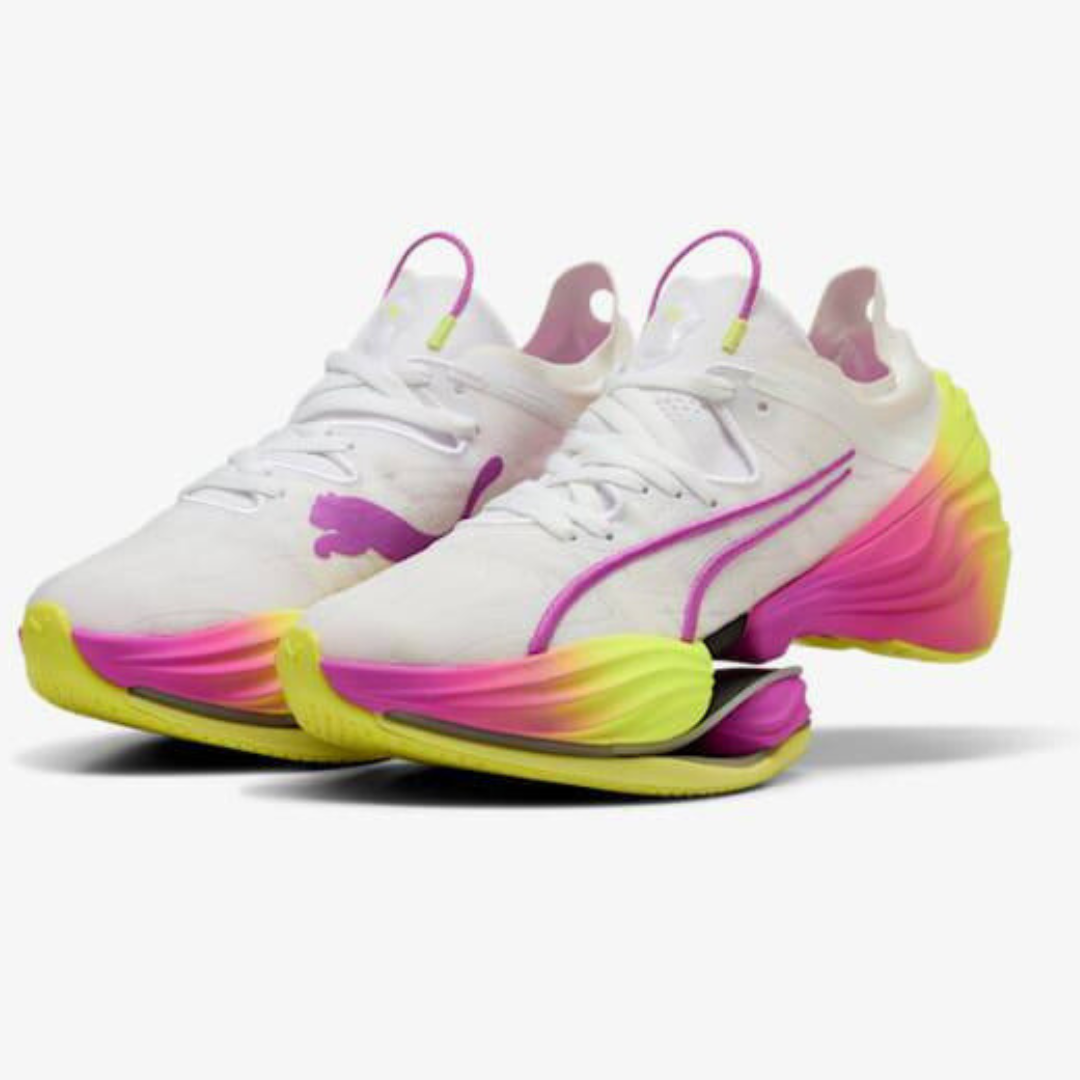 Puma Fast-RB Nitro Elite™ – Blanc et violet avec vert fluo