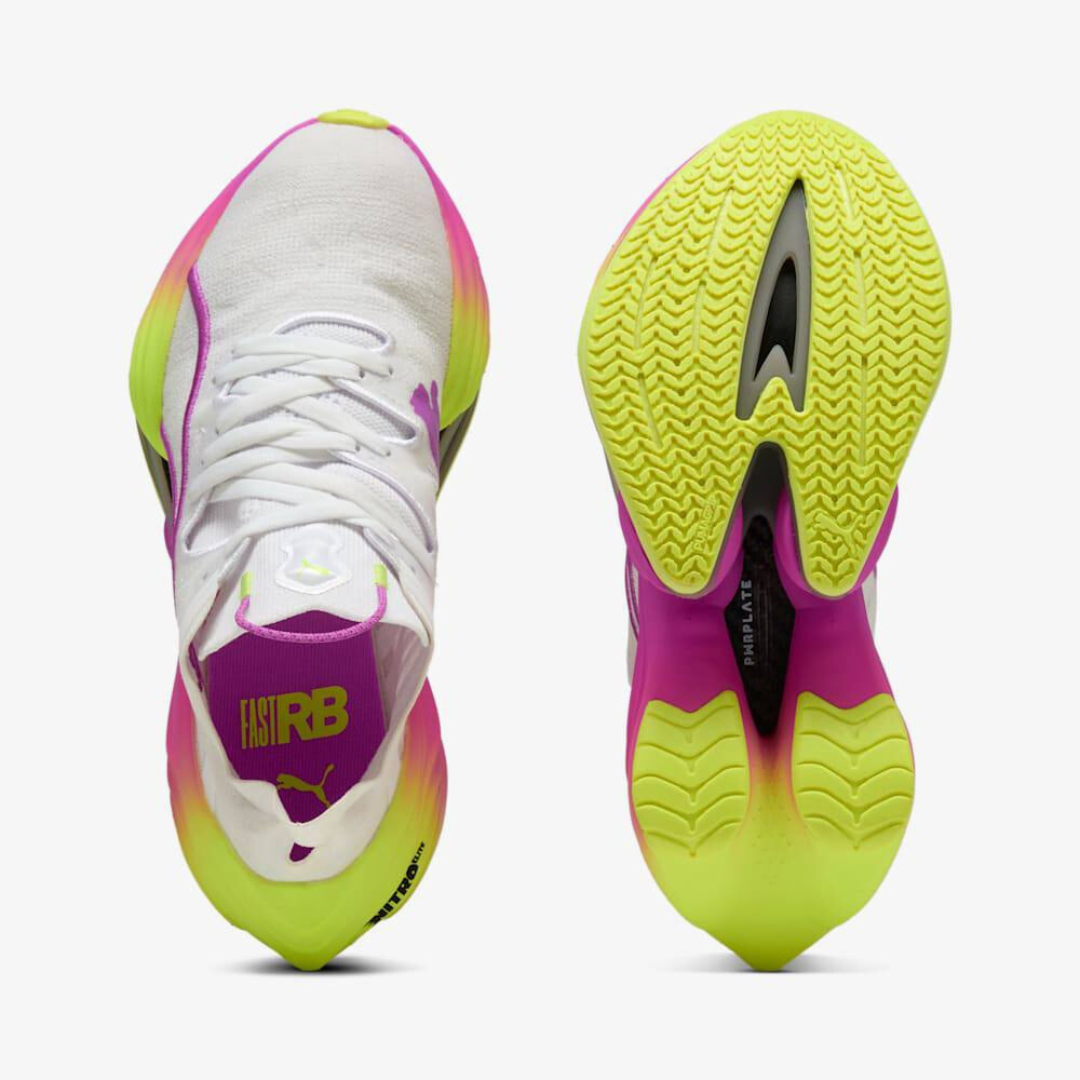Puma Fast-RB Nitro Elite™ – Blanc et violet avec vert fluo