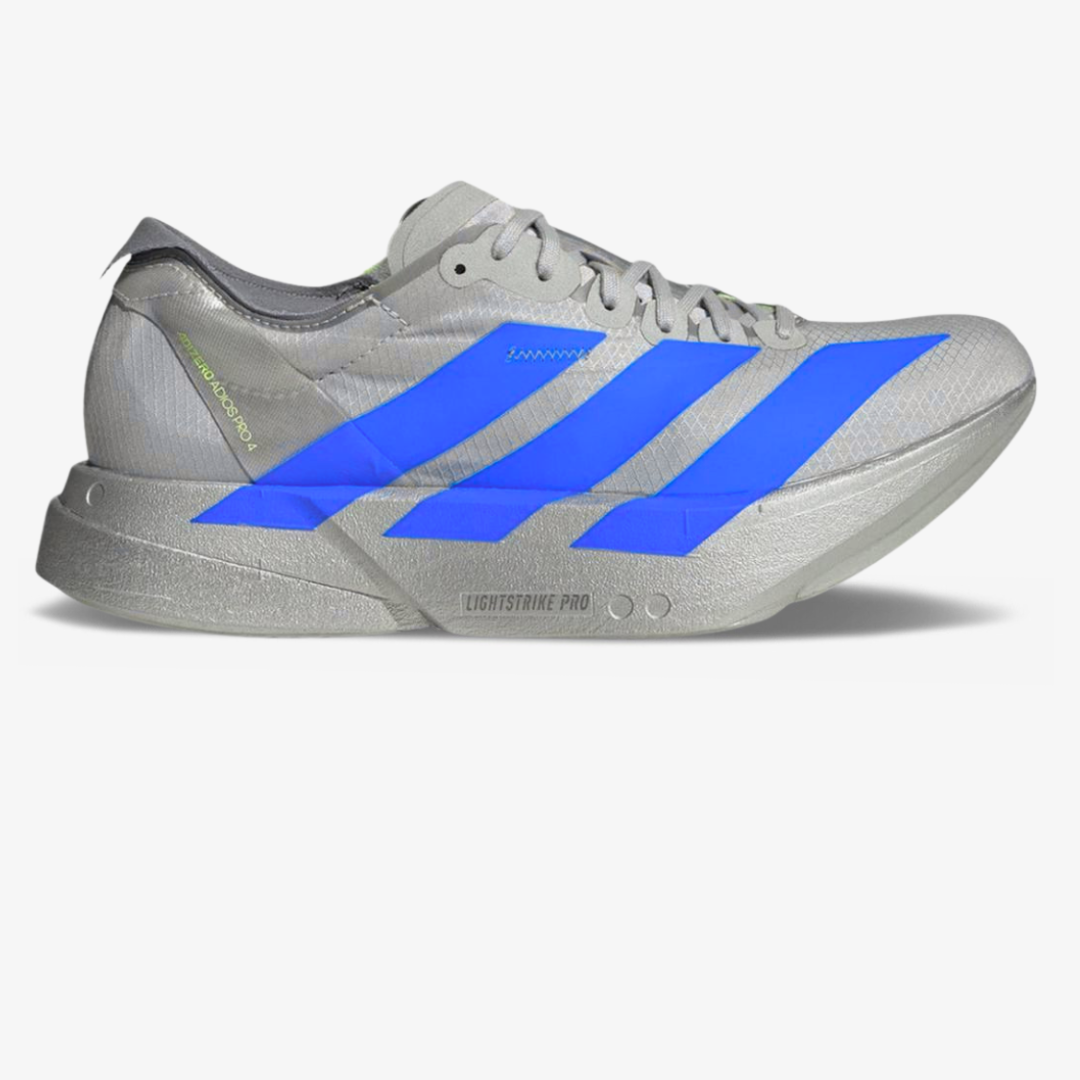 Adidas Adizero Adios Pro 4™ – Gris Métallisé avec Bleu