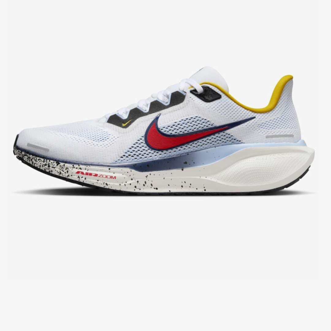 Nike Air Zoom Pegasus 41™ – Blanc avec Bleu, Jaune et Rouge