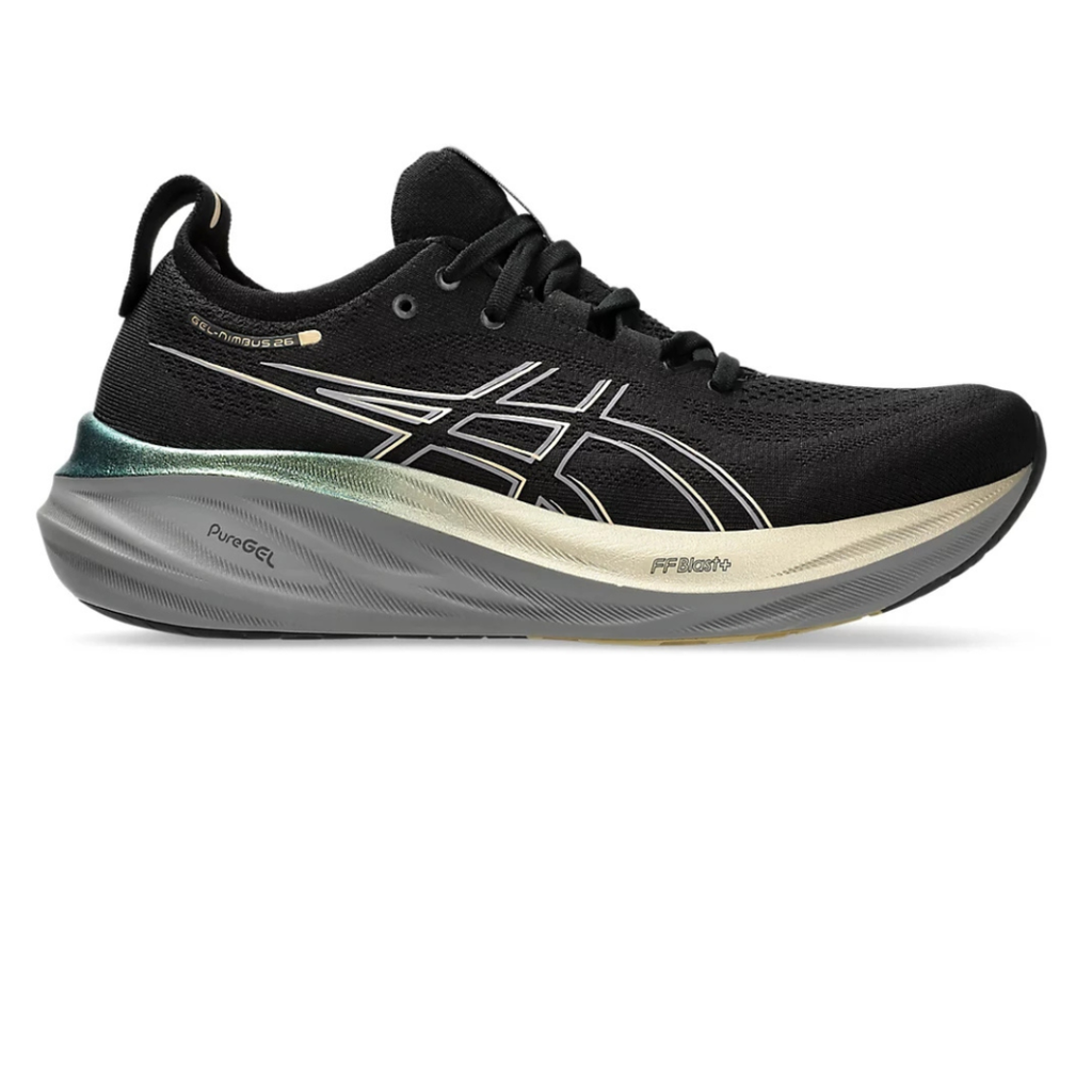 Asics Gel-Nimbus 26™ – Noir et Or avec Gris et Vert
