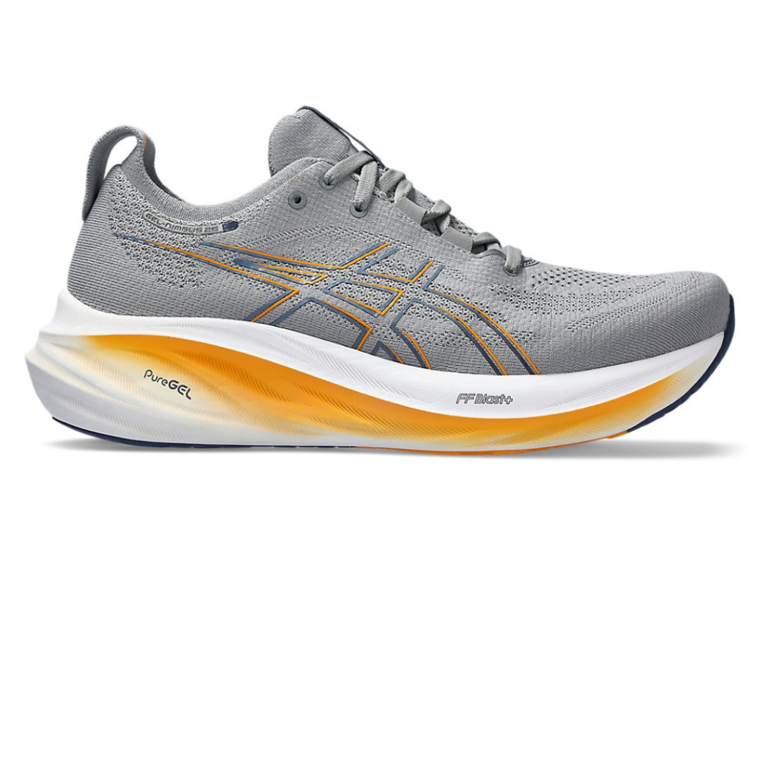 Asics Gel-Nimbus 26™ – Gris et bleu marine avec blanc et orange